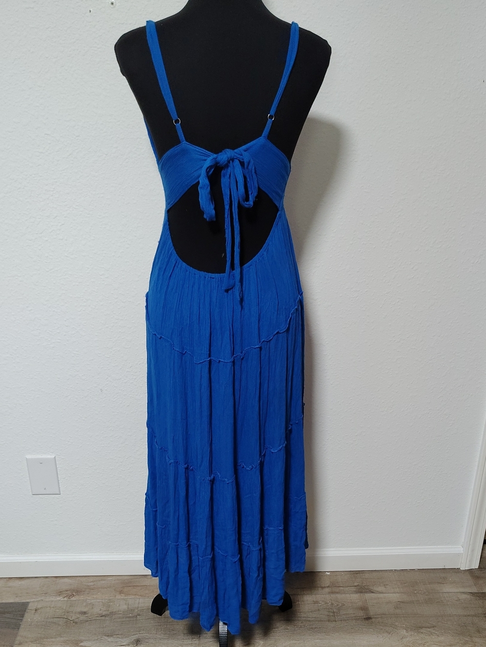 Boho Me Halter Babydoll Tiered Maxi Dress Size M Beachy Bohemian Cobalt Blue - Picture 8 of 15